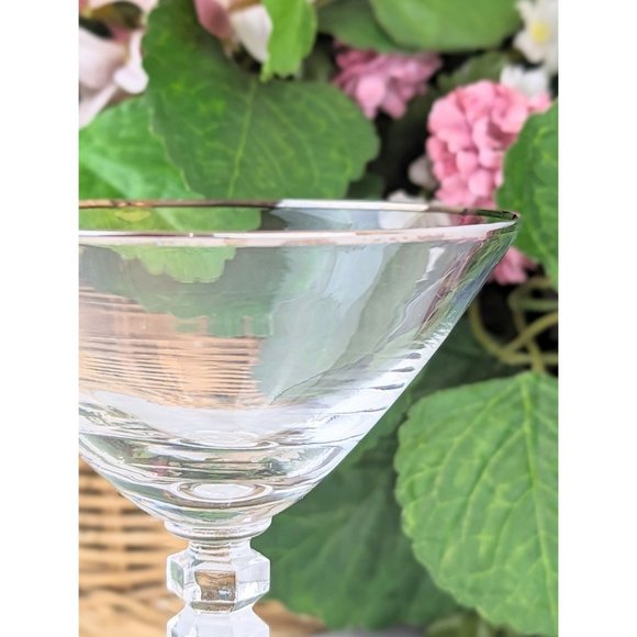 Vintage 1950s Clear Crystal Champagne Glass Platinum Trim MCM Bar Sherbet Glass - Picture 4 of 7